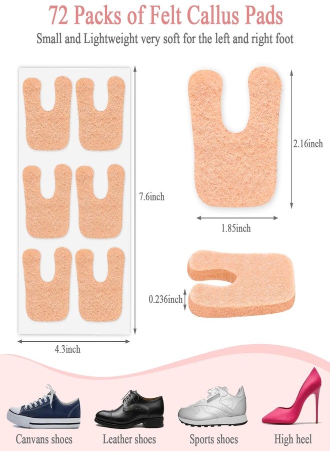 Jollidecor Callus Cushions U Shaped Felt Callus Pads Self Adhesive Foot Pads, 72Pcs Keep Calluses from Rubbing on Shoes Adhesive Pads for Men and Women, Brown - Image 2